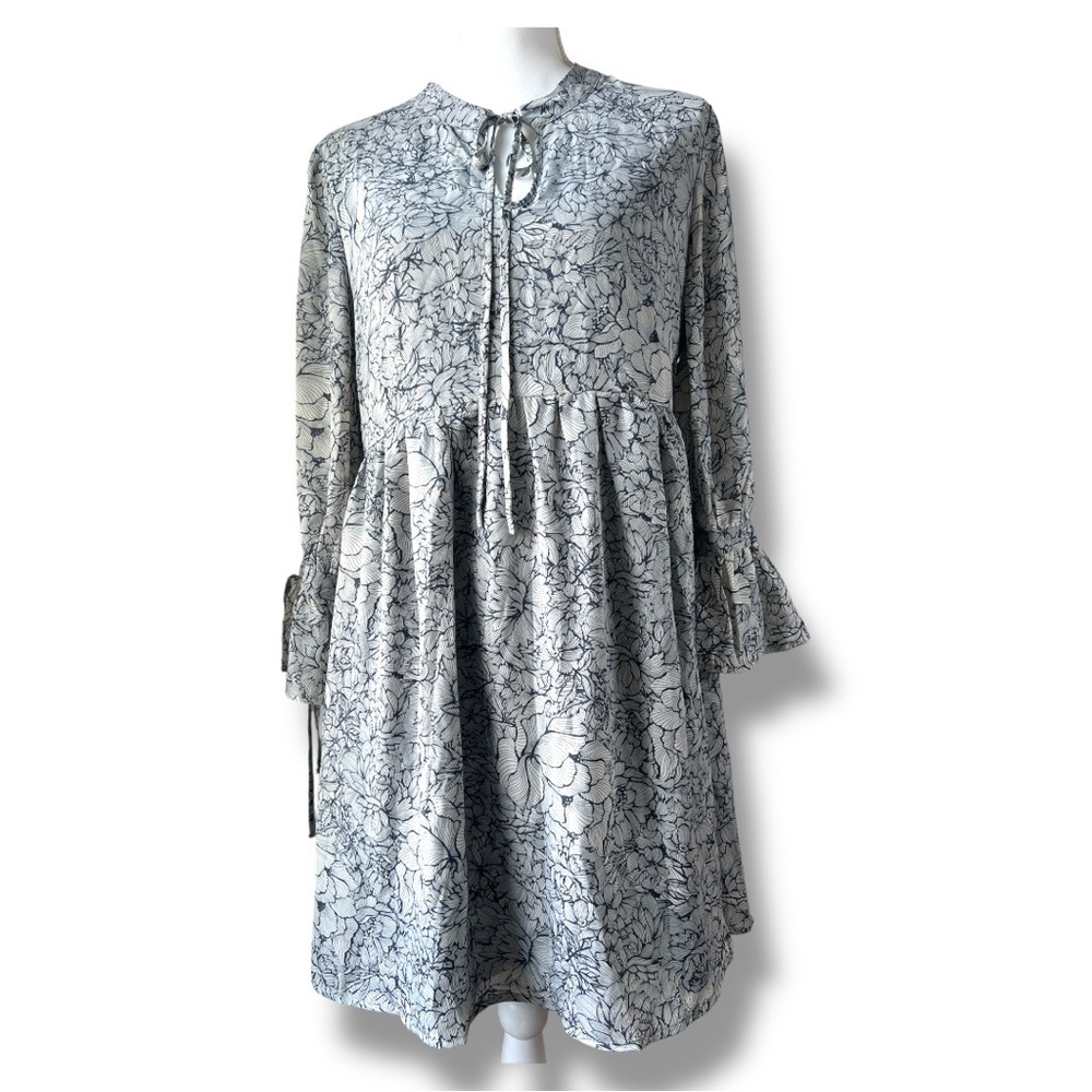 Molly Bracken Navy, White Floral‎ Print Ruffle Sleeve Dress Boho Cottagecore M